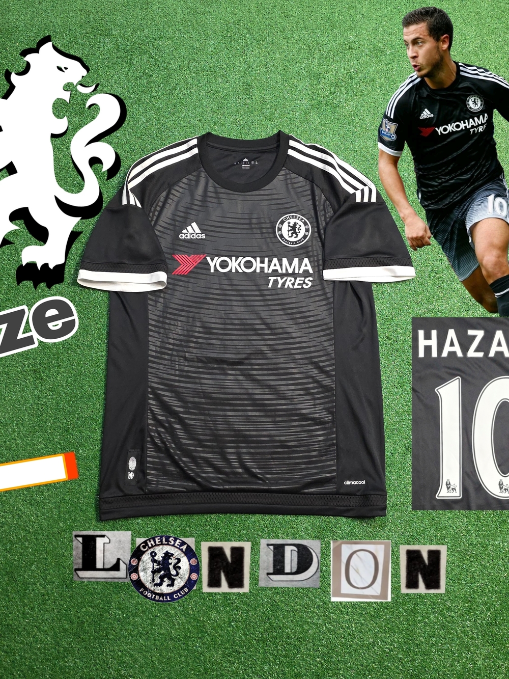 Adidas Chelsea FC Eden Hazard #10 2015/2016 Third Black Jersey Rare Large EPL
